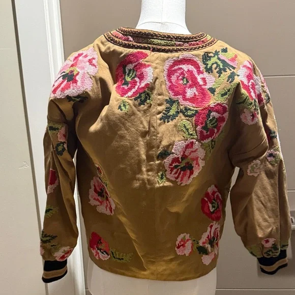 Floral Embroidered Women's Vintage Bomber Jacket - Picture 4 of 8